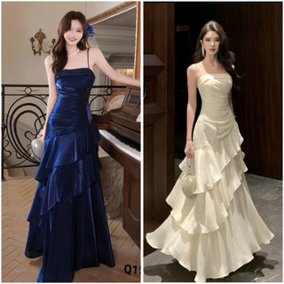 Đầm dự tiệc 2 dây xoè tầng chất phi lụa cao cấp siêu Hot