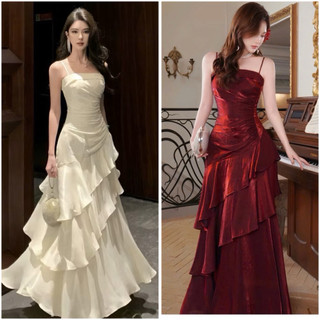 Đầm dự tiệc 2 dây xoè tầng chất phi lụa cao cấp siêu Hot