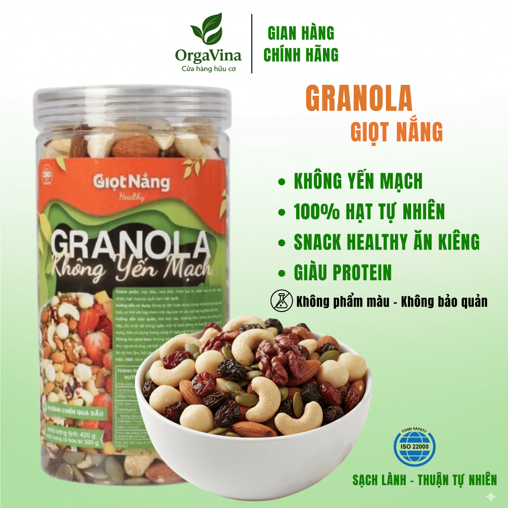 Granola Giọt Nắng – Granola Mix hạt dinh dưỡng 100% tự nhiên, không yến mạch, snack ăn kiêng 500g