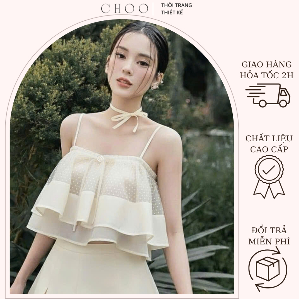 Amélie Top – Áo 2 dây croptop voan bi phong cách ngọt ngào, nhẹ nhàng, nữ tính - CHOOVN