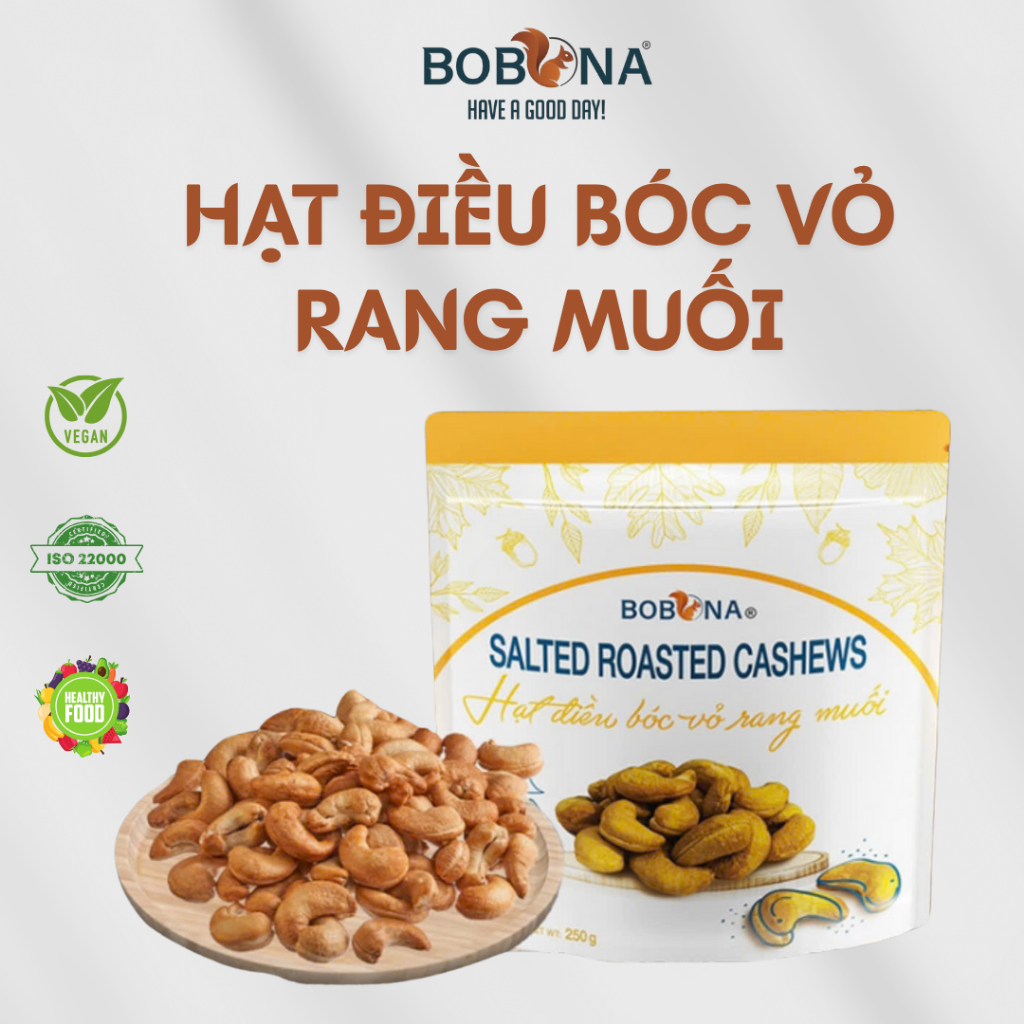 Nhân Hạt Điều Tách Vỏ Lụa Rang Muối BOBONA Tiện Lợi, Thơm Ngon Giòn Béo - Túi/Hũ