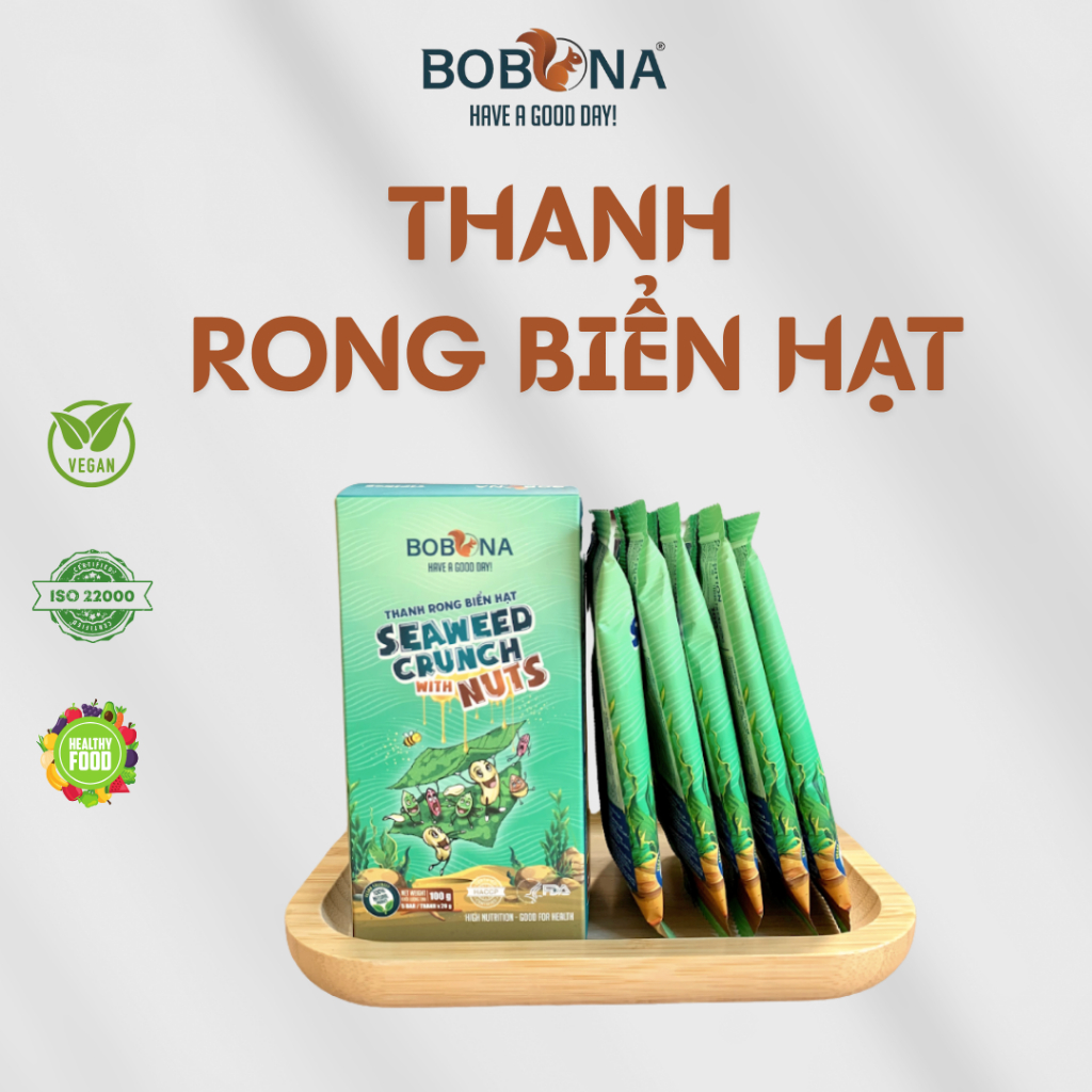 Bánh Snack Rong Biển Hạt BOBONA 98kcal Hộp 5 Thanh/Túi 120g Healthy Tiện Lợi, Chay Mặn Đều Dùng Được