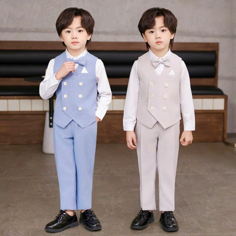 Vest Bé Trai 4 Chi Tiết MyaKids, Bộ Vest Bé Trai Gồm Áo Vest Gile, Áo Sơ Mi, Nơ Và Quần Size 12-40kg