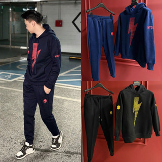 Đồ bộ nam dài tay thu đông PB nỉ bông áo mũ hoodie in logo đầu lâu tia sét tổ ong ngực dày dặn BD85P 