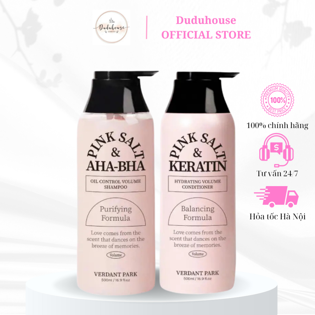 Bộ đôi Dầu Gội Xả VERDANT PARK muối hồng Himalaya AHA BHA kiềm dầu phồng tóc 500ml