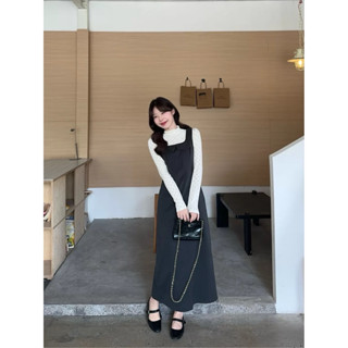   HÀNG ĐANG VỀ - Váy yếm cổ vuông thanh lịch sang trọng dáng dài phong cách Hàn Quốc thiết kế mới xu hướng thu đông 2025 