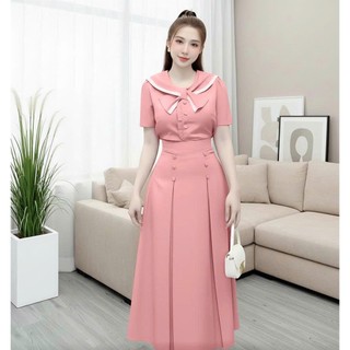 Thời Trang Đầm Váy Nữ Set 2 Món Áo Phối Nơ Kèm Chân Váy Xếp Ly Dự Tiệc Bigsize 50 -95kg MÃ VAYSET002