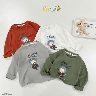 Áo thun Beemo dài tay cho bé trai, in hình phi hành gia gấu, chất liệu cotton mềm mại, từ 1 đến 7 tuổi B23375AD