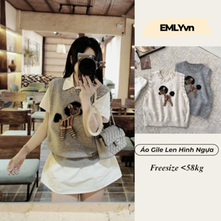  EMLYvn -  HÀNG QC  Áo Len Gile Nữ Hình Ngựa Nổi 3D Áo Gile Len Dệt Kim Dễ Thương Form Rộng Freesize 