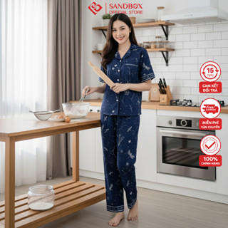  Bộ Pijama Mặc Nhà SANDBOX Tay Ngắn Quần Dài Chất Liệu Lụa Latin Cao Cấp Mềm Mịn  BPC25005  
