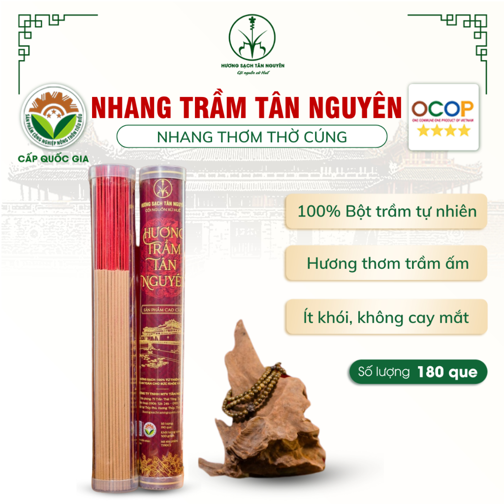 Nhang trầm hương Tân Nguyên, hương trầm cao cấp, nhang sạch ống 170 - 190 que dài 30cm, 35cm, 38cm