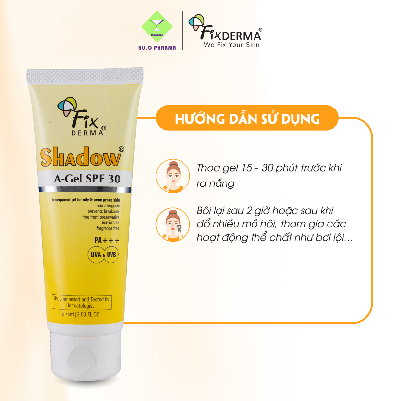 [FIXDERMA] Gel Chống Nắng Cho Da Mụn Fixderma Shadow A-Gel SPF 30+ Transparent Gel 75ml - Hùng Lợi | BigBuy360 - bigbuy360.vn