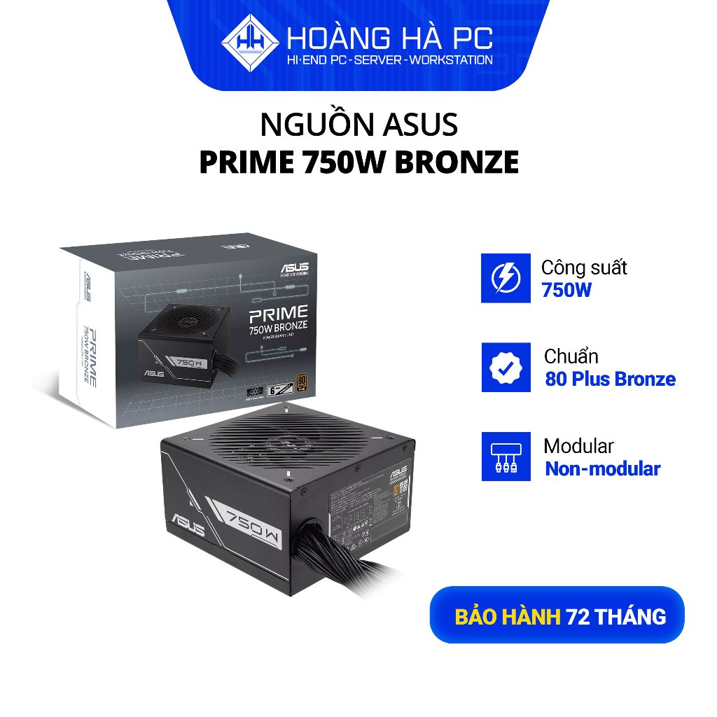 Nguồn máy tính Asus Prime 750W Bronze | 80 Plus Bronze | Non Modular | Bảo hành 72 Tháng