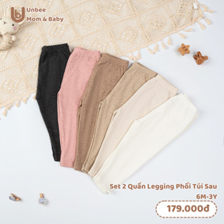  Set 2 quần legging bé trai bé gái UNBEE phối túi chất tăm lông thỏ mềm mịn - Quần giữ nhiệt cho bé 