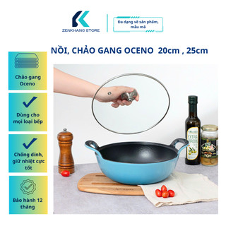  Chảo Gang Chảo Gang Chống Dính Tự Nhiên 20cm 25cm  OCENO Chảo gang bếp từ sâu lòng hoàn hảo cho các loại bếp 