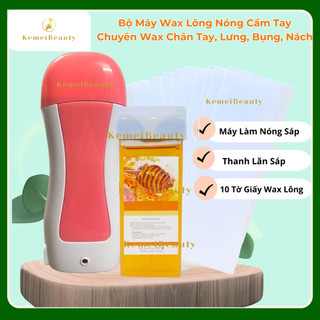  Combo Máy wax lông nóng cầm tay Depilatory Heater Tuýp sáp wax con lăn Tặng 10 tờ giấy wax 