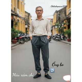  Quần nỉ lót bông nam trung tuổi nỉ bông dày dặn co giãn mặc nhẹ quần dài nam trung niên 