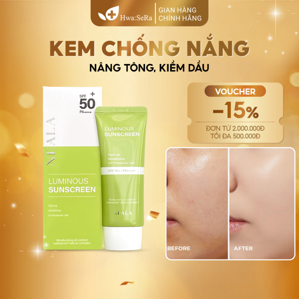 Date 4/2026 Kem Chống Nắng Phổ Rộng Neala Luminous Sunscreen 60ML SPF 50+  PA++++ Kiềm Dầu, Nâng Ton
