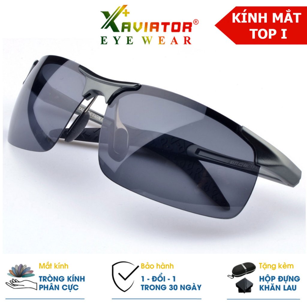 Kính Mát Nam AVIATOR 8177 – Đổi Màu Tự Động, Phân Cực Chống Chói, Gọng Nhôm Magiê