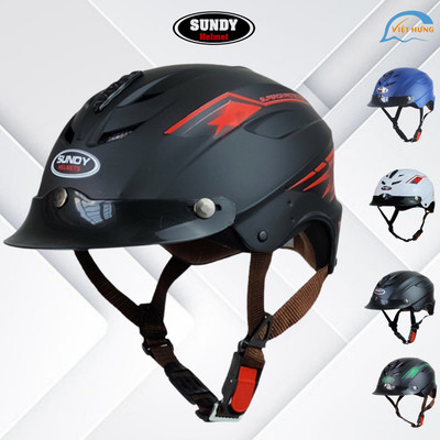 Nón bảo hiểm nửa đầu có kính SUNDY Helmets HP02 Lưỡi trai vân mũ thể thao, Freesize (vòng đầu 56-59cm) cho nam nữ