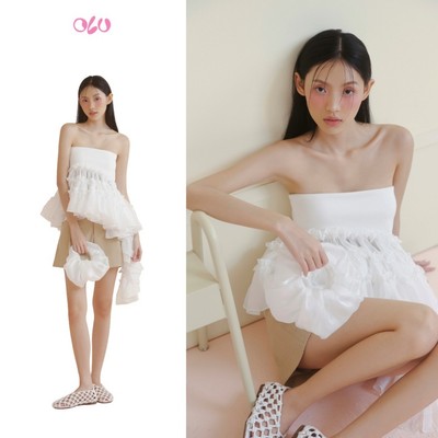 Áo OLV ống cúp ngực phối voan bèo nữ tính White Layered Tube Top phù hợp đi chơi