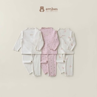  Bộ Quần Áo Thu Đông Hoạ Tiết Chấm Bi Cho Bé Gái Embes Bộ Dài Tay Chất Cotton Lót Lông Mỏng 8-18kg 