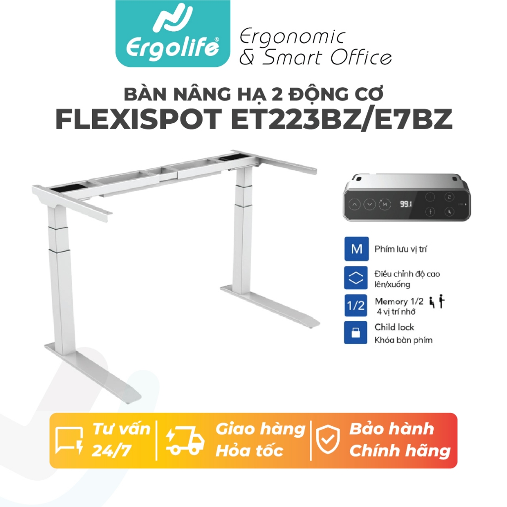 Bàn Nâng Hạ 2 động cơ điện ERGGOLIFE ET223BZ (Flexispot E7BZ) cao cấp - Ergolife