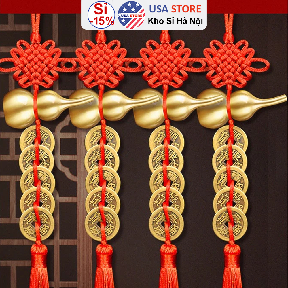 Dây Đồng Xu Ngũ Đế Hồ Lô Đồng Treo Phong Thủy Decor Mang Lại May Mắn Tài Lộc Xua Tà Khí