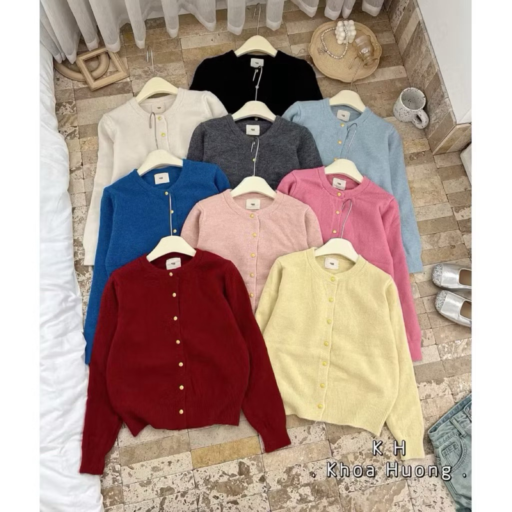 ( HÀNG SẴN ) Áo cardigan len lông thỏ mác EGG cúc đồng basic dày dặn hàng QC