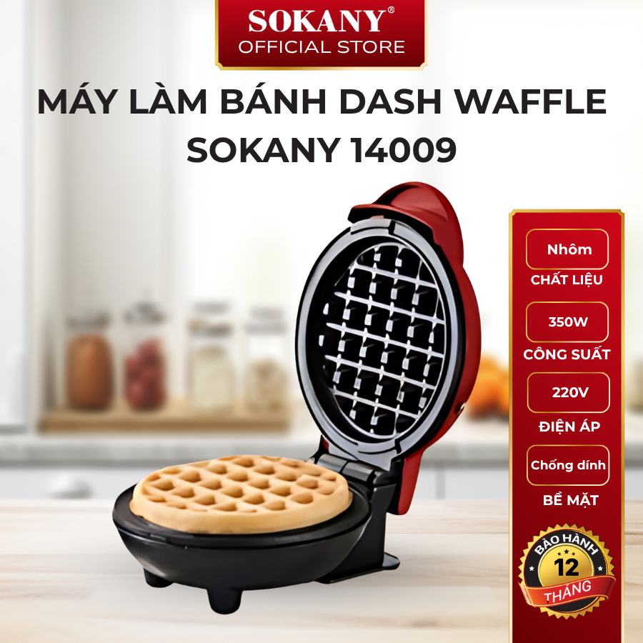 Máy Làm Bánh Tổ Ong Dash Waffle Mini SOKANY SKN-14009 Thiết Kế Nhỏ Gọn Dễ Vệ Sinh Làm Bánh Kẹp Bánh Quế Tiện Lợi