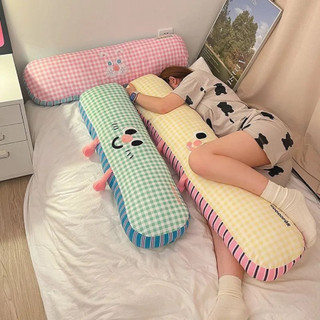 Gối Ôm Dài Hoạt Hình Dễ Thương, Vỏ Kẻ Caro Mềm Mịn, Gối Ôm Ngủ, Đệm Tựa Lưng Giường Sofa