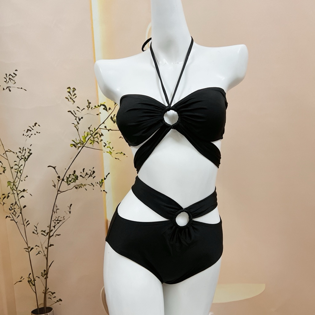 [BIKINI 2 MẢNH NỮ] Đồ bơi nữ áo cúp khoen mix quần màu đen sang chảnh (không kèm khăn) | BigBuy360 - bigbuy360.vn