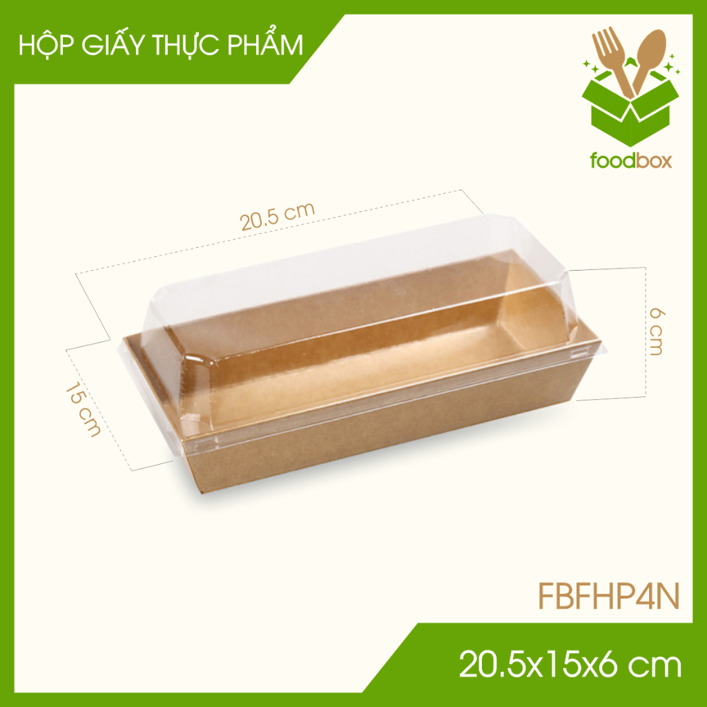 Combo 25 Hộp giấy nắp PET đế nâu đựng đồ ăn - Hộp đựng thực phẩm mang đi - 20.5x15x6 cm -FB.MFHP4N