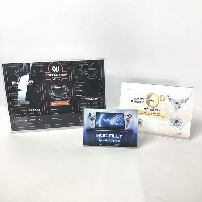 Menu Mica Chữ L, Menu Mica A4 A5 A6, Menu Để Bàn