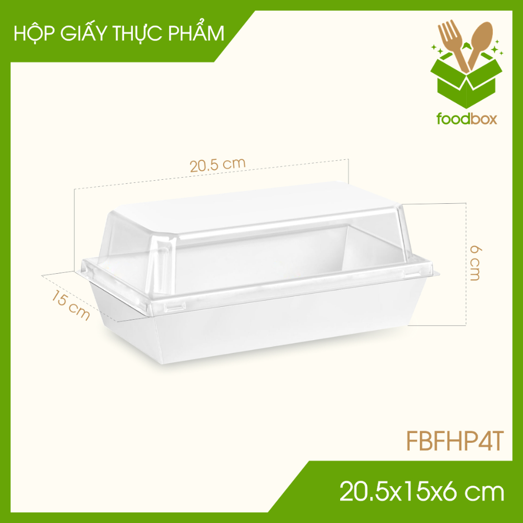 Combo 25 Hộp giấy nắp PET trắng đựng đồ ăn - Hộp đựng thực phẩm mang đi - 20.5x15x6 cm -FB.MFHP4T