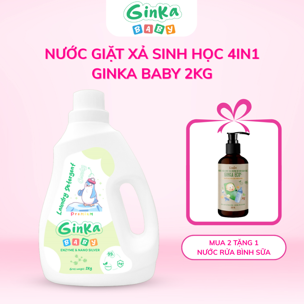 Nước giặt xả sinh học em bé 4in1 GINKA (Candy) - Đạt Chứng nhận an toàn cho da và hô hấp