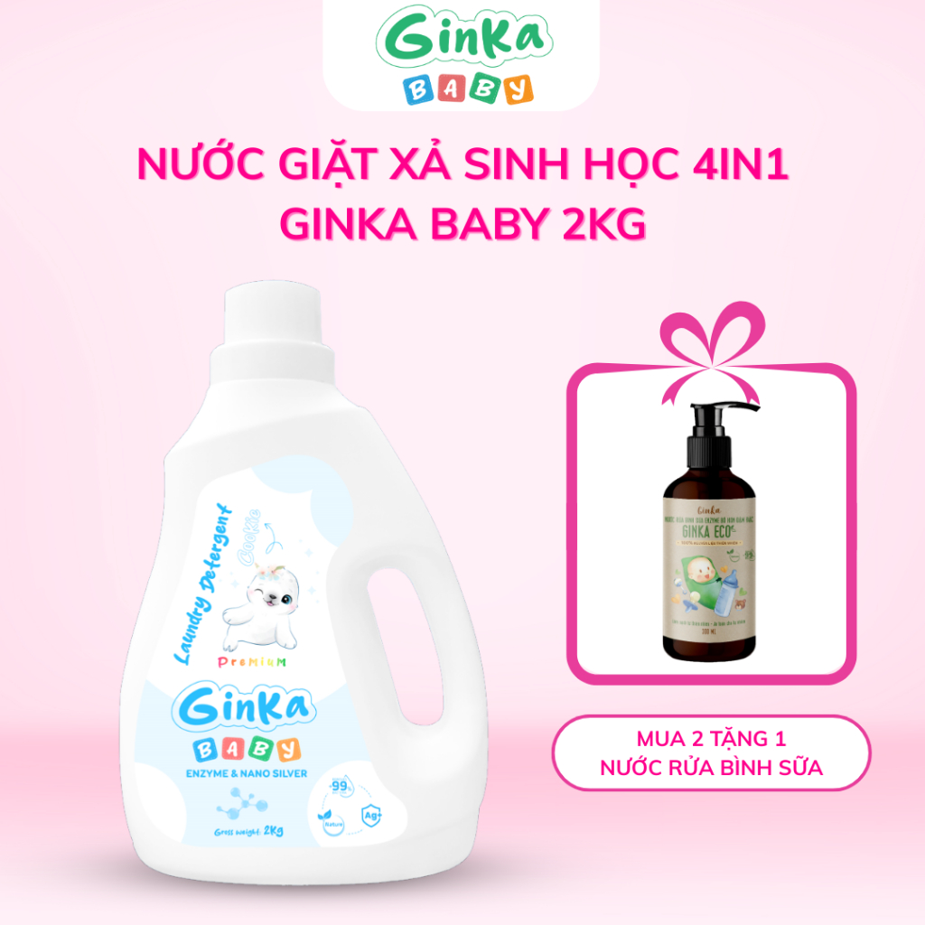 Nước giặt xả sinh học em bé 4in1 GINKA (Cookie) - Đạt Chứng nhận an toàn cho da và hô hấp