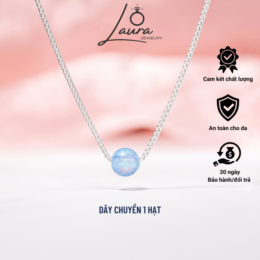 Dây chuyền bạc nữ Laura Jewelry bạc 925 mix hạt đá đơn phong thủy Tự Nhiên và charm bi bóng Phuc Lau