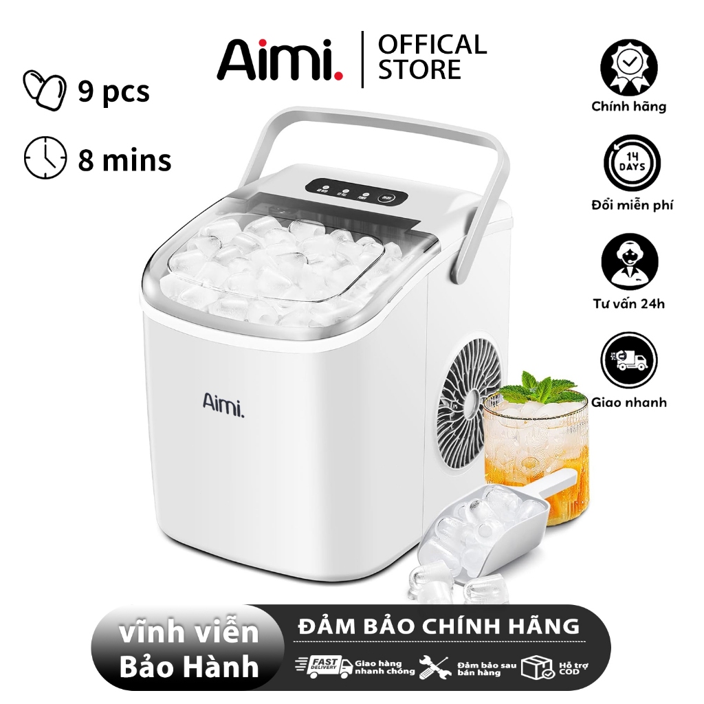 Máy làm đá viên siêu tốc 8 PHÚT gia đình, tủ lạnh mini giữ nhiệt, tiết kiệm điện Aimi-Xiaomi
