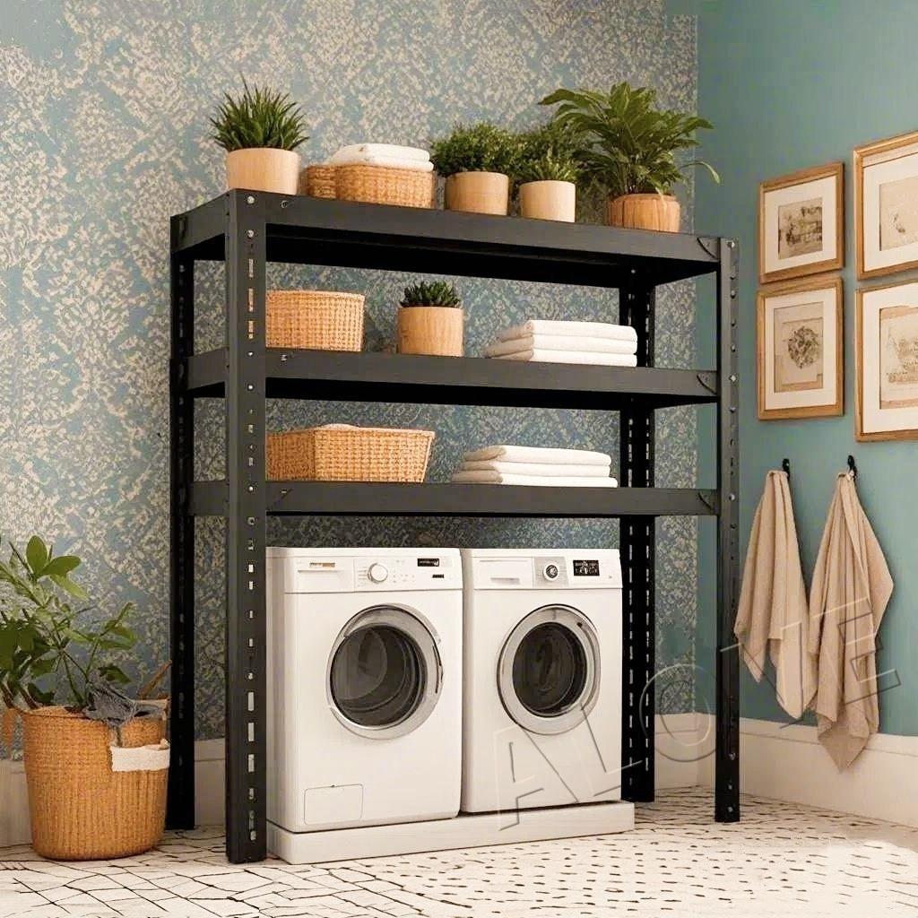 ALOVE Kệ sắt đa năng 200x40x180cm đen trắng để đồ nhà kho phòng khách chịu lực tốt bắt vít chắc chắn | BigBuy360 - bigbuy360.vn