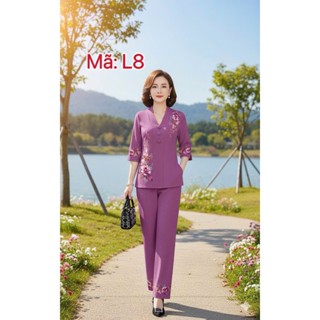  Đồ Bộ Nữ Trung Niên Mặc Đi Chơi Đi Chùa Sang Trọng Cổ Chui Tay Lửng Quần Có Túi Sâu Đủ Size 