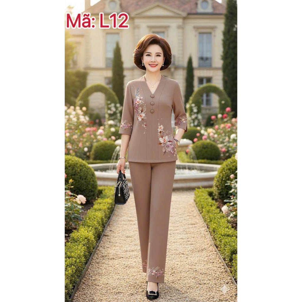 Đồ Bộ Trung Niên Bà Lai, Chất Lụa Mềm Mịn Mát, Đủ Kích Cỡ, Mặc Đi Chùa, Đi Chơi Sang Trọng Lịch Sự