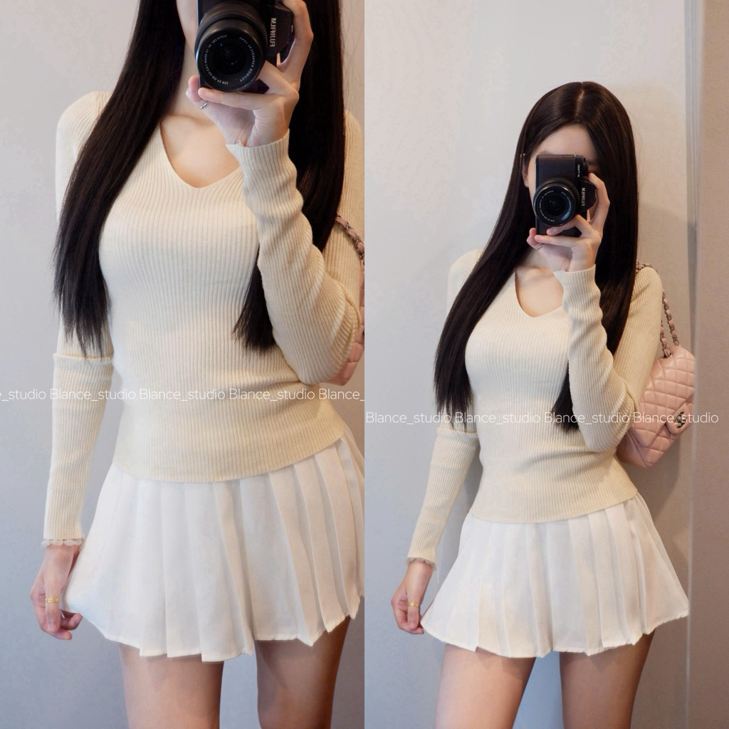 Áo len body cổ V