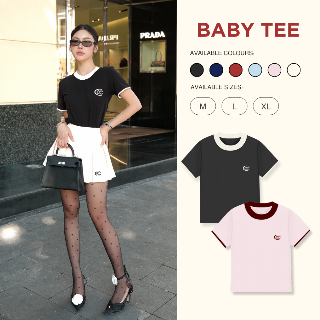 Áo Baby Tee ECOCHIC Basic Cổ Tròn Phối Viền Logo Ngực Chất Liệu Cao Cấp Mềm Mịn Chính Hãng B193 | BigBuy360 - bigbuy360.vn