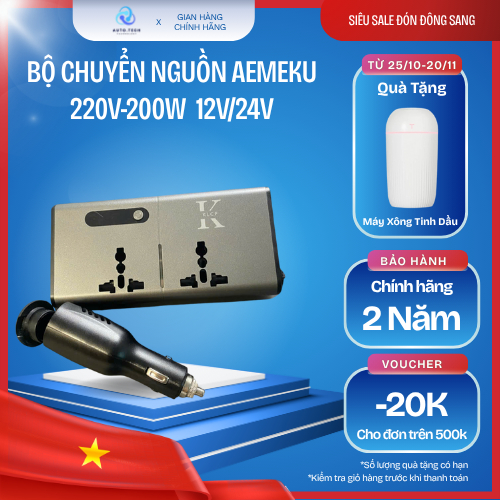 Bộ Đổi Nguồn Ô Tô Aemeku Cao Cấp – Inverter Ô Tô 12V/24V Sang 220V, Sạc Đa Năng Tiện Lợi Cho Mọi Thiết Bị