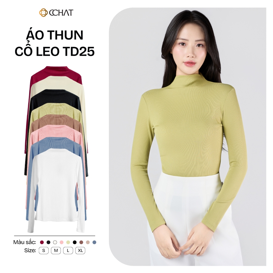  Áo Thun CCHAT Tay Dài Cổ Leo Dáng Ôm Body Chất Vải Cao Cấp Co Giãn Mềm Mịn 25TDC2015OB 