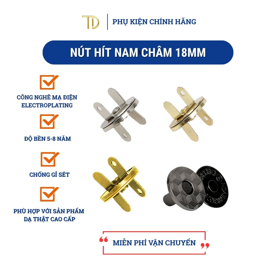Set 2 Nút hít, nút gài nam châm kim loại siêu bám chắc dùng cho túi ví balo handmade size 18mm
