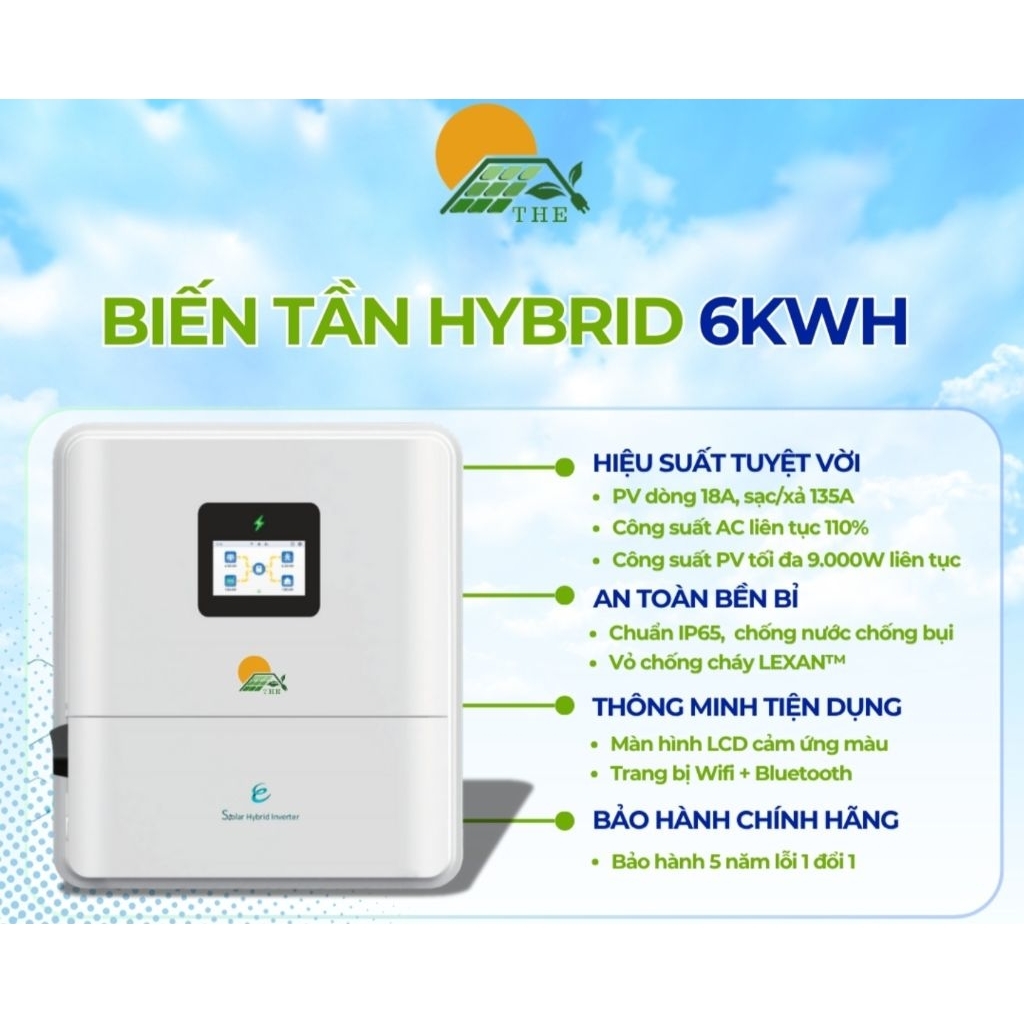 Biến tần Hybrid TH ENERGY 6.0 kW IP65 có CT ngoài - 2MPPT - Đầy đủ CO, CQ - Cergy 6kw, Senergy 6kw.