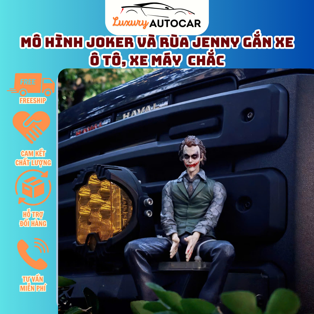 Mô Hình Joker Và Rùa Jenny - Rồng Đỏ Gắn Xe Ô Tô, Xe Máy – Có Phụ Kiện Gắn Chắc, Decor Xe Độc Lạ