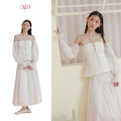 Chân váy OLV voan dài dáng xòe thanh lịch Ivory Chiffon Layered Skirt dễ phối mang nhiều dịp